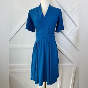 Elhoffer Design Essentials Flutter Sleeve Midi Wrap Dress Cerulean Blue Size XS